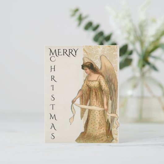 Vrolijk kerstengel in Cream en Gold Feestdagenkaart (Staand voorkant)