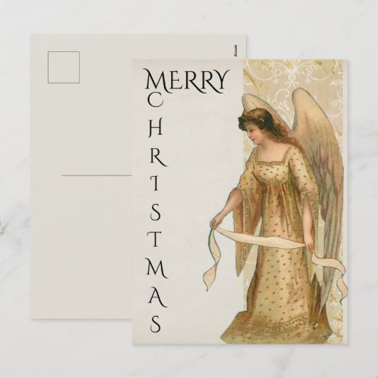 Vrolijk kerstengel in Cream en Gold Feestdagenkaart (Voorkant / Achterkant)