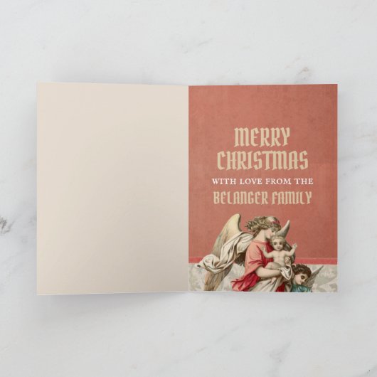 Vrolijk kerstengel rood goud  vakantie feestdagen kaart (Binnen)