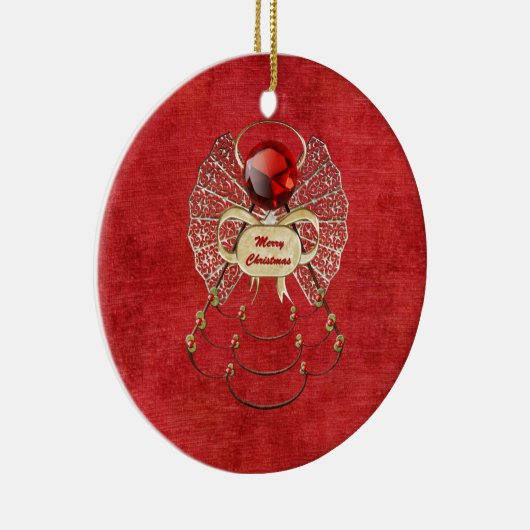 Vrolijk kerstengel - Rood Keramisch Ornament (Rechts)