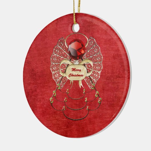 Vrolijk kerstengel - Rood Keramisch Ornament (Links)