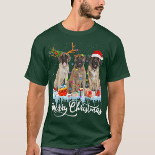 Vrolijk kerstEngels Mastiff Santa Light Reinde T-shirt