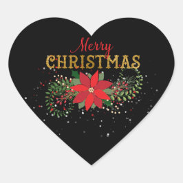 Vrolijk kerstEngels zwart rood goud Hart Sticker