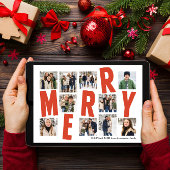 Vrolijk Kerstfeest 10 foto collage vet modern rood Feestdagenkaart