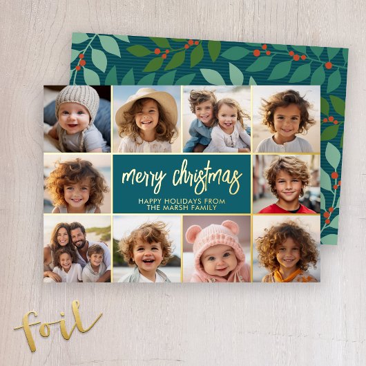 Vrolijk kerstfeest - 10 foto - Modern Script Gold Folie Feestdagenkaart
