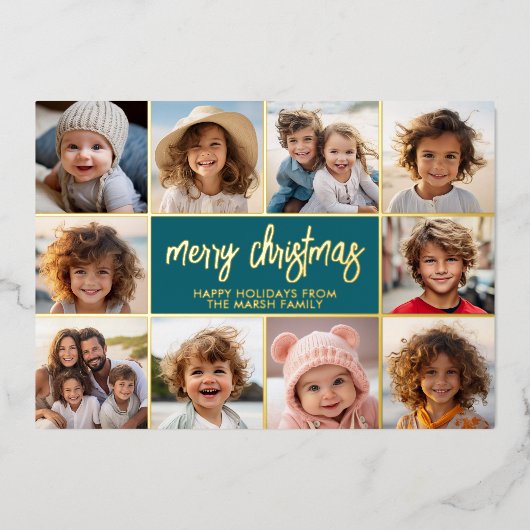 Vrolijk kerstfeest - 10 foto - Modern Script Gold Folie Feestdagenkaart (Voorkant)