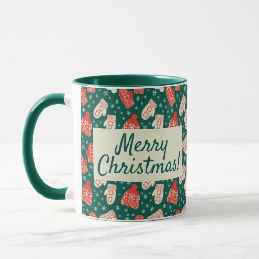 Vrolijk Kerstfeest 11oz Groen Pet & Mittens Mok (Links)