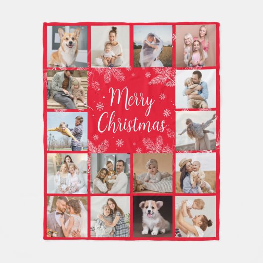 Vrolijk kerstfeest 16 foto familie collage fleece deken (Voorkant)