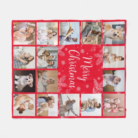 Vrolijk kerstfeest 16 foto familie collage fleece deken (Voorkant (Horizontaal))
