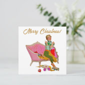 Vrolijk kerstfeest 1950 dame feestdagenkaart (Staand voorkant)