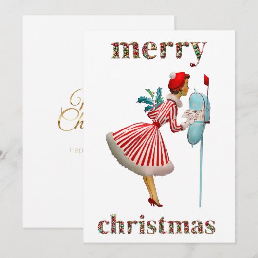 Vrolijk kerstfeest 1950 kerstdame feestdagenkaart (Voorkant / Achterkant)
