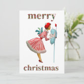 Vrolijk kerstfeest 1950  kerstdame feestdagenkaart (Staand voorkant)