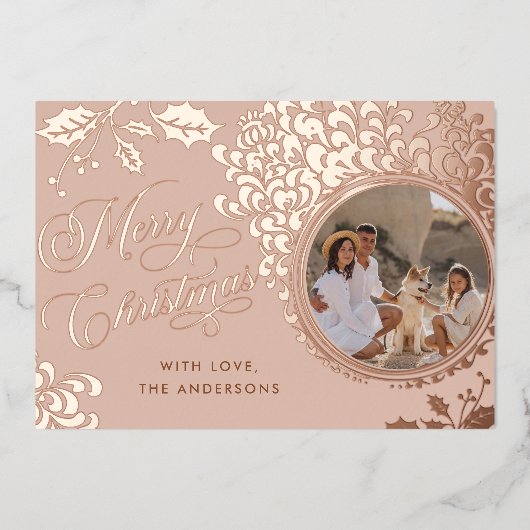 Vrolijk kerstfeest 1 foto  Holly Real Folie Feestdagenkaart (Voorkant)