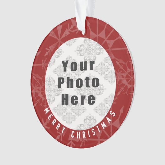 Vrolijk kerstfeest 1 Foto Red Snowflake / Tekst Ornament (voorkant)
