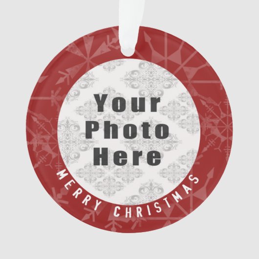 Vrolijk kerstfeest 1 Foto Red Snowflake / Tekst Ornament (voorkant)