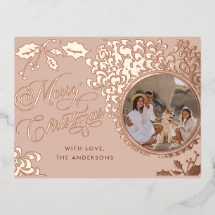 Vrolijk kerstfeest 1 foto  Roos Gold Real Folie Feestdagen Briefkaart