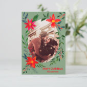 Vrolijk kerstfeest 1 Foto Waterverf Floral Holiday Bedankkaart (Staand voorkant)