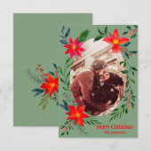 Vrolijk kerstfeest 1 Foto Waterverf Floral Holiday Bedankkaart (Voorkant / Achterkant)