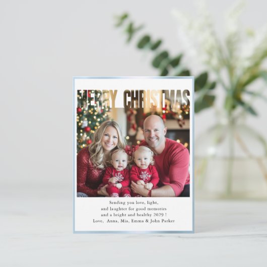 VROLIJK KERSTFEEST! 1 Foto, wit, blauw Feestdagenkaart (Staand voorkant)