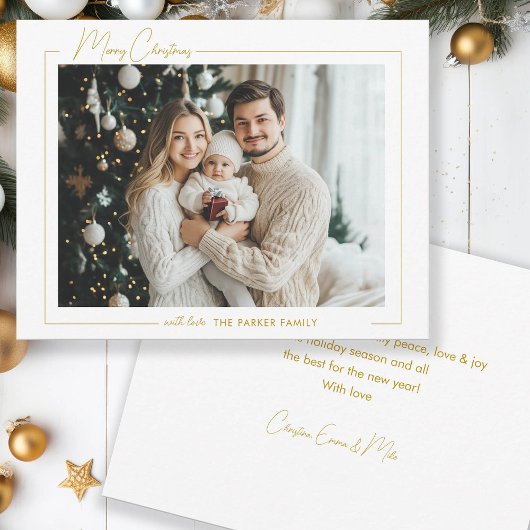 vrolijk kerstfeest! 1 foto, wit, minimaal feestdagenkaart