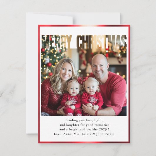 VROLIJK KERSTFEEST! 1 Foto, wit, rood Feestdagenkaart (Voorkant)