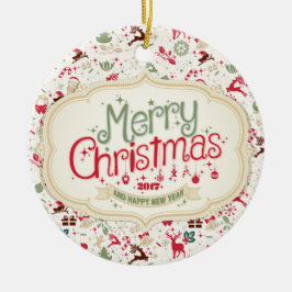 Vrolijk kerstfeest 2017 rondetafel keramisch ornament