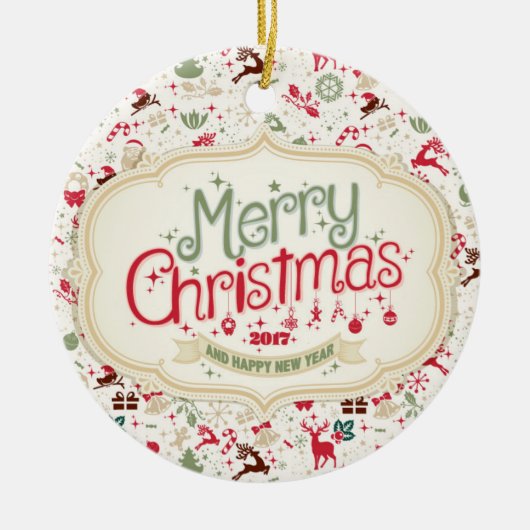 Vrolijk kerstfeest 2017 rondetafel keramisch ornament (Voorkant)