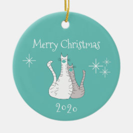 Vrolijk kerstfeest 2020 katten Blauwgroen face mas Keramisch Ornament
