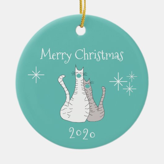Vrolijk kerstfeest 2020 katten Blauwgroen face mas Keramisch Ornament (Voorkant)