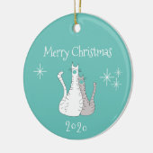 Vrolijk kerstfeest 2020 katten Blauwgroen face mas Keramisch Ornament (Links)