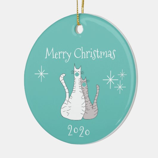 Vrolijk kerstfeest 2020 katten Blauwgroen face mas Keramisch Ornament (Links)