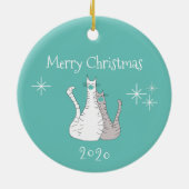 Vrolijk kerstfeest 2020 katten Blauwgroen face mas Keramisch Ornament (Achterkant)