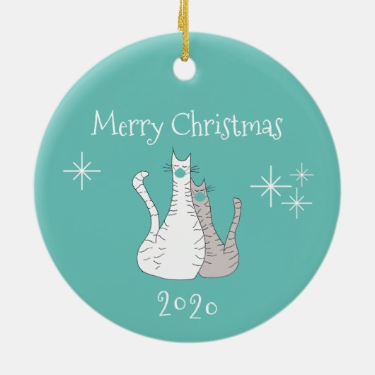 Vrolijk kerstfeest 2020 katten Blauwgroen face mas Keramisch Ornament (Achterkant)