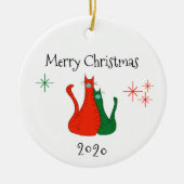 Vrolijk kerstfeest 2020 katten met covid Face-mask Keramisch Ornament (Voorkant)