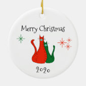 Vrolijk kerstfeest 2020 katten met covid Face-mask Keramisch Ornament (Achterkant)