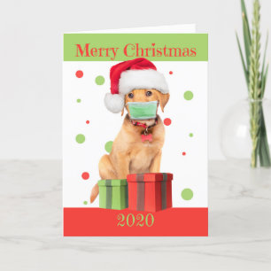 Vrolijk kerstfeest 2020 Labrador Puppy in Face Mas Feestdagen Kaart