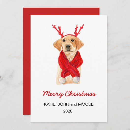 Vrolijk kerstfeest 2020 Labrador Puppy in red scar Aankondiging (Voorkant / Achterkant)