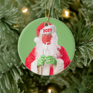 Vrolijk kerstfeest 2020 Santa Hand Sanitizer TP Keramisch Ornament