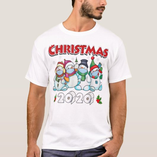 Vrolijk kerstfeest 2020 Snowman in Mask Paj T-shirt (Voorkant)