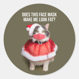 Vrolijk kerstfeest 2020 Vetkat in het gezichtsmask Ronde Sticker