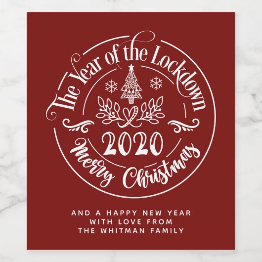 Vrolijk Kerstfeest 2020 Wit Rood Wijn Etiket (Enkel label)