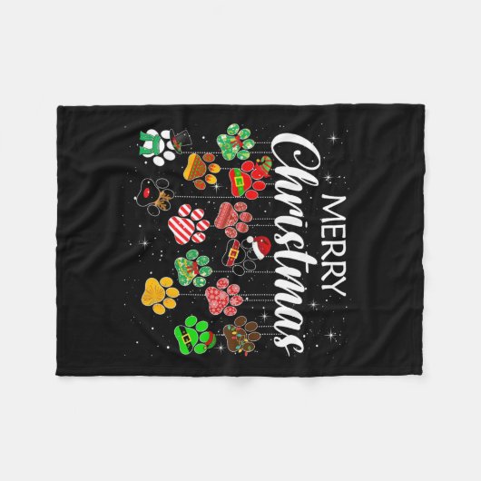 Vrolijk kerstfeest 2021 Dog Paw-printbuffels U Fleece Deken (Voorkant (Horizontaal))