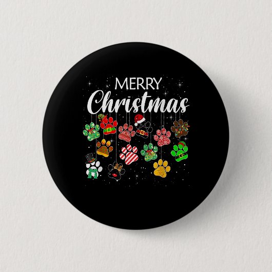 Vrolijk kerstfeest 2021 Dog Paw-printbuffels U Ronde Button 5,7 Cm (Voorkant)