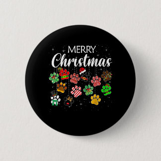 Vrolijk kerstfeest 2021 Dog Paw-printbuffels U Ronde Button 5,7 Cm