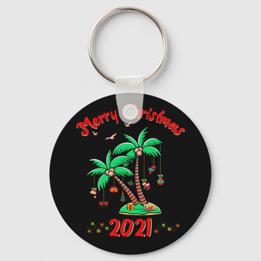 Vrolijk kerstfeest 2021 palmboomornament Tropical Sleutelhanger (Voorkant)
