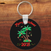 Vrolijk kerstfeest 2021 palmboomornament Tropical Sleutelhanger (Voorkant)