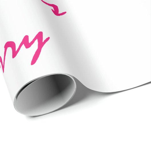 Vrolijk kerstfeest 2021 roze witte kalligrafie cadeaupapier (Rol Hoek)