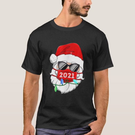 Vrolijk kerstfeest 2021 Santa Sunbril Mask Matchin T-shirt (Voorkant)