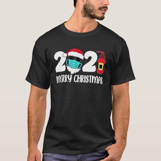 Vrolijk kerstfeest 2021 Santa Wearing Mask Quarant T-shirt (Voorkant)