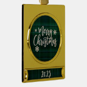 Vrolijk Kerstfeest 2023 Groen Plaid Verguld Banner Ornament (Rechts)